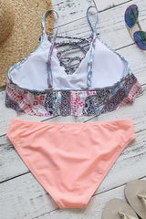 GirlOnStyle Bohemian Lace-up Printing Bikini Set