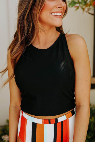 HIGH WAIST HIGH NECK RACERBACK ZIPPER TANKINI SET