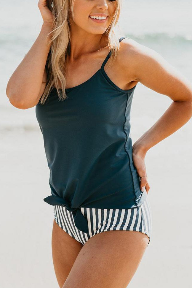 TIE FRONT BLOUSON TANKINI IN NAVY