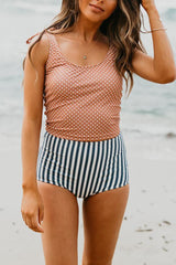 TIE STRAP TANKINI IN MOCHA DOT