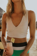 Gray Houndstooth Swim Top