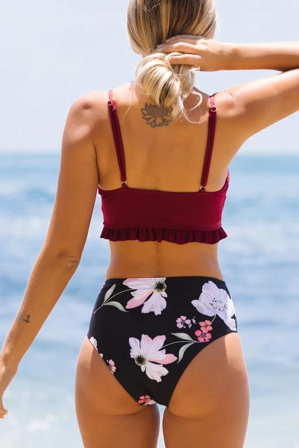 Stringy Selvedge Ribbed High Waist Bikini Set