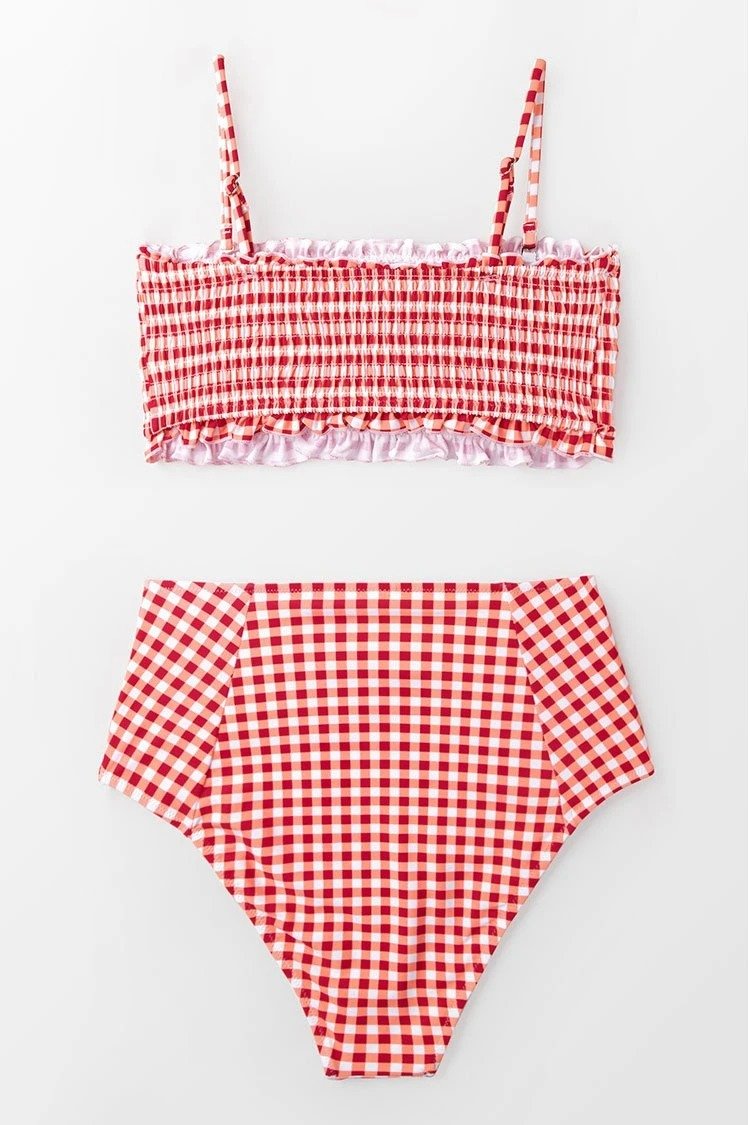 Red Gingham Smocked Bikini