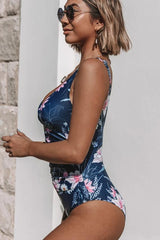 Flower Print Ruched Design One Piece Swimwear