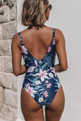 Flower Print Ruched Design One Piece Swimwear