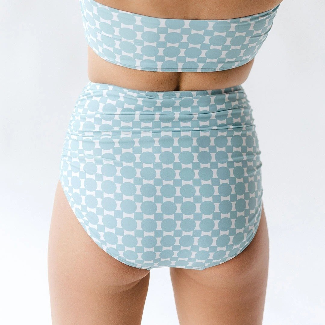 MOD BLUE RUCHED HIGH-WAISTED BOTTOMS