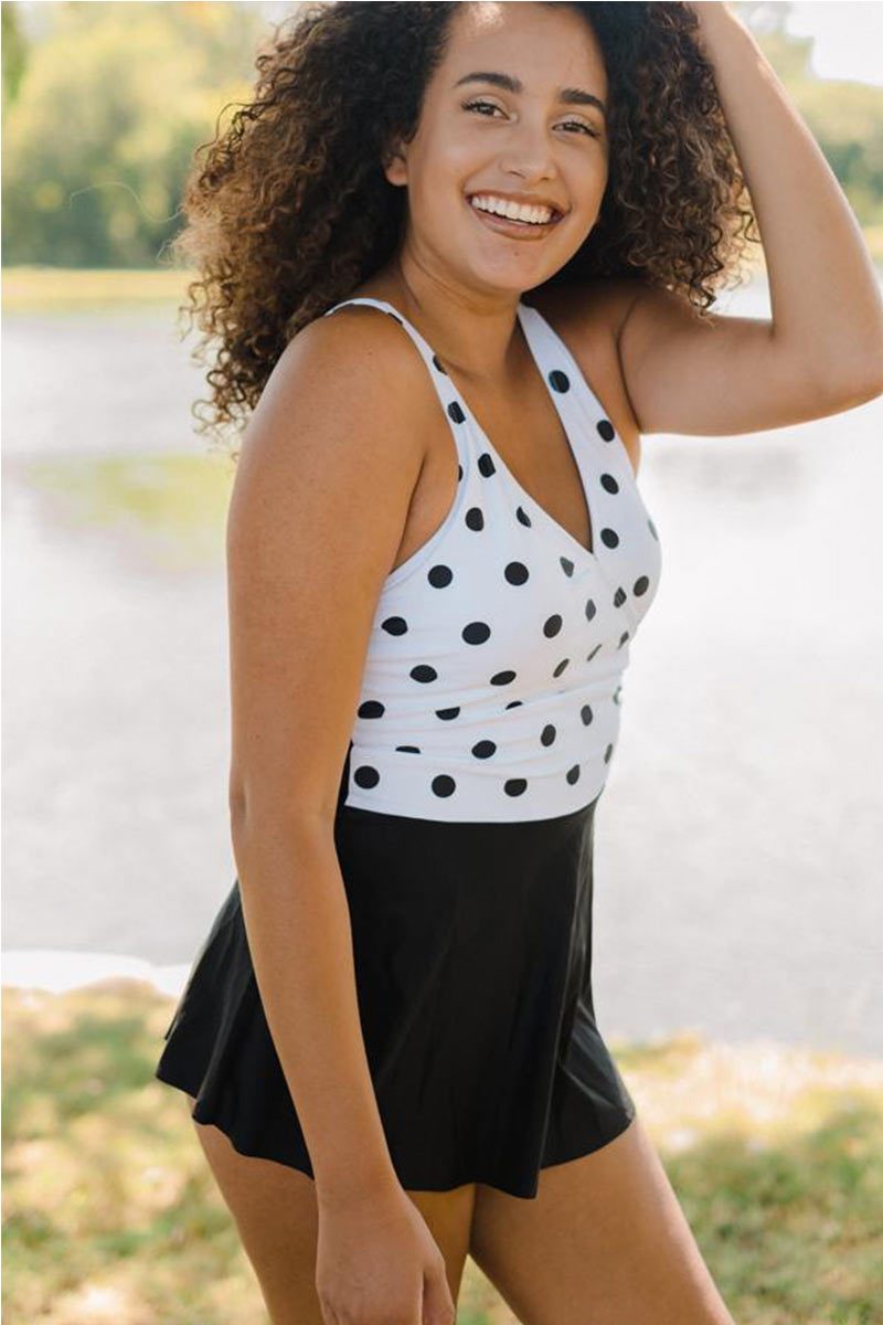 Polka Dots Print V Neck Tankini Set