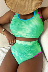2026 Tie Dye Ribbed High Waist Bikini Set