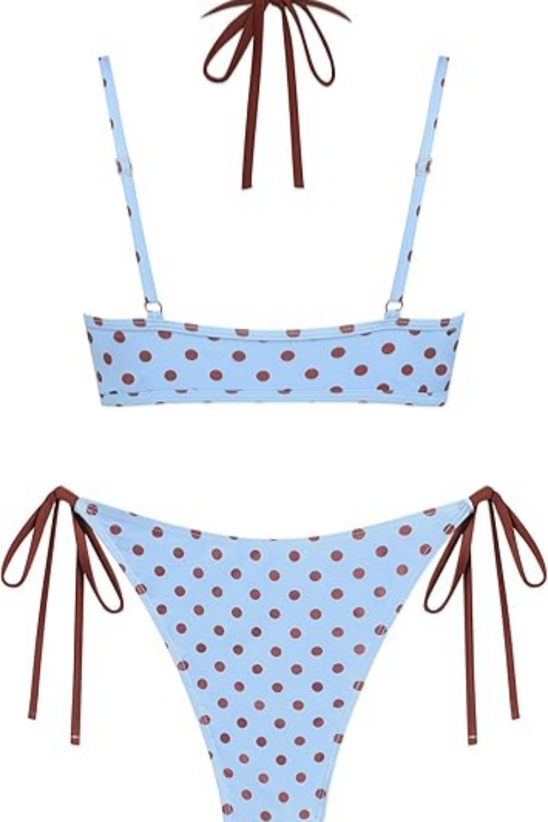 2026 Women's Double-Layer Color-Block Polka Dot Halter Bikini Set