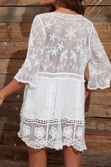 Clearance | V Neck Lace Cover Up Dress