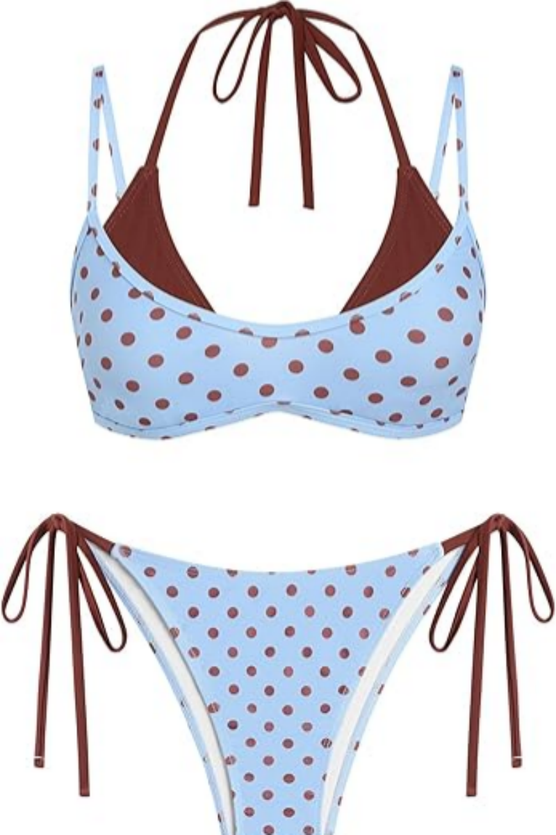 2026 Women's Double-Layer Color-Block Polka Dot Halter Bikini Set