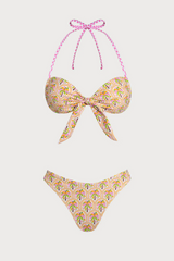 2026 Women's Floral Print Color Block Twisted Bikini Set