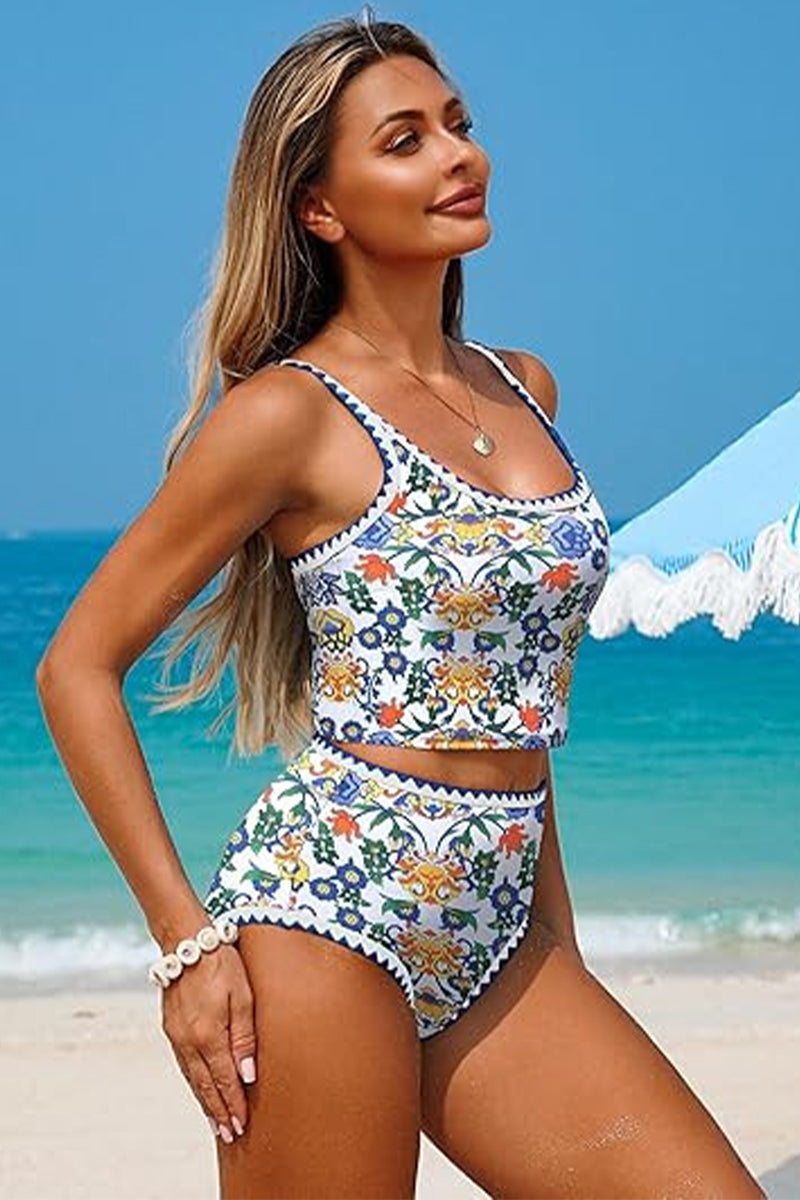 Women's Retro Print Lace Tankini Swimsuit Set