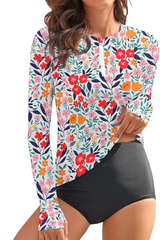 2026 Women's Long-Sleeved Printed Tankini Swimsuit Two-Piece Set