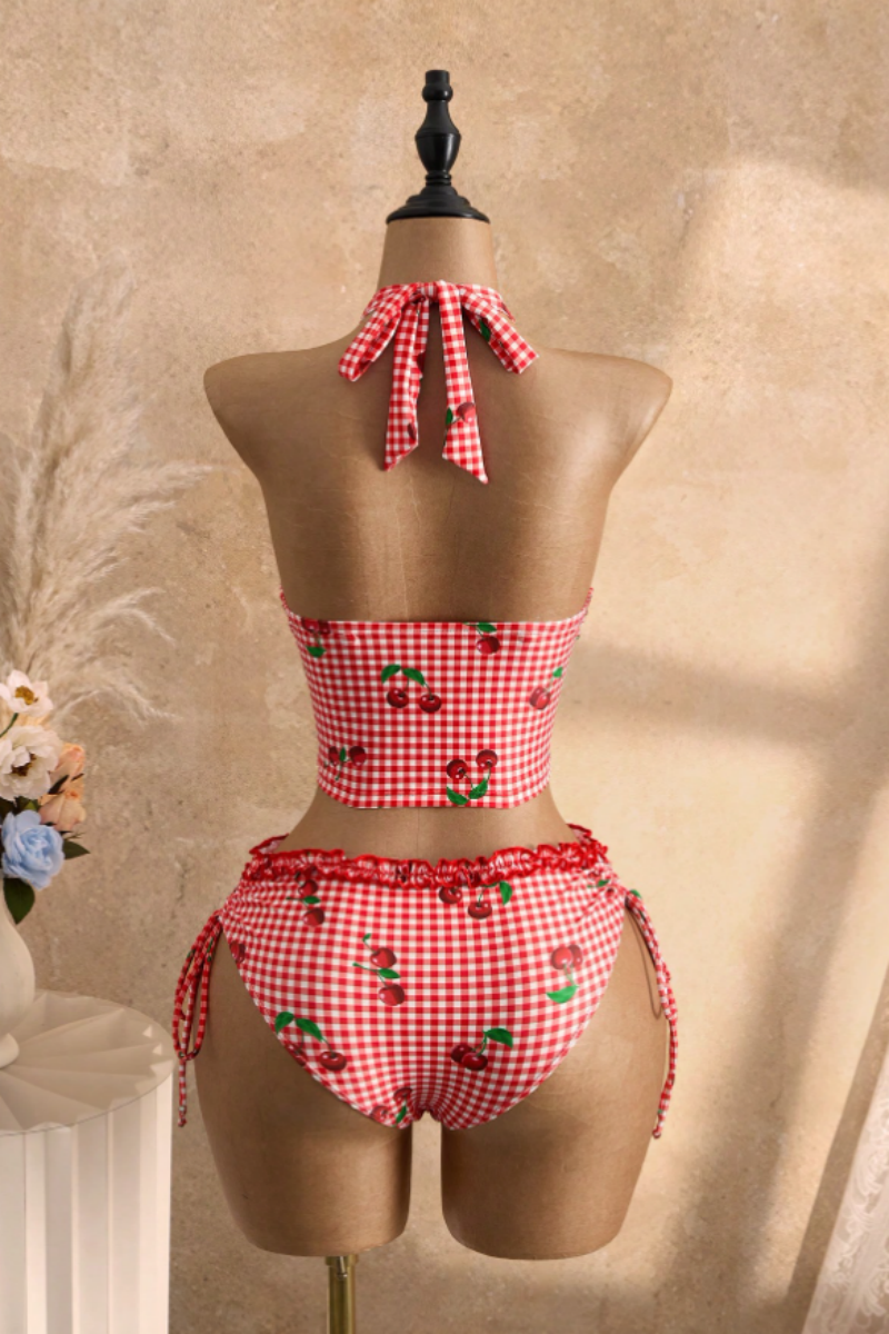 2026 Women's Two-Piece Polka Dot Ruffled Crop Top Tankini Set