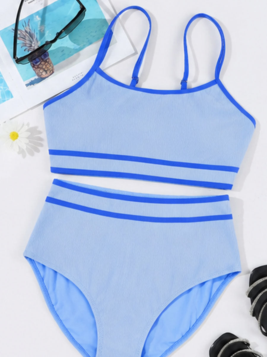 2026 Women's Ribbed Color Block High Waist Two-Piece Bikini Set