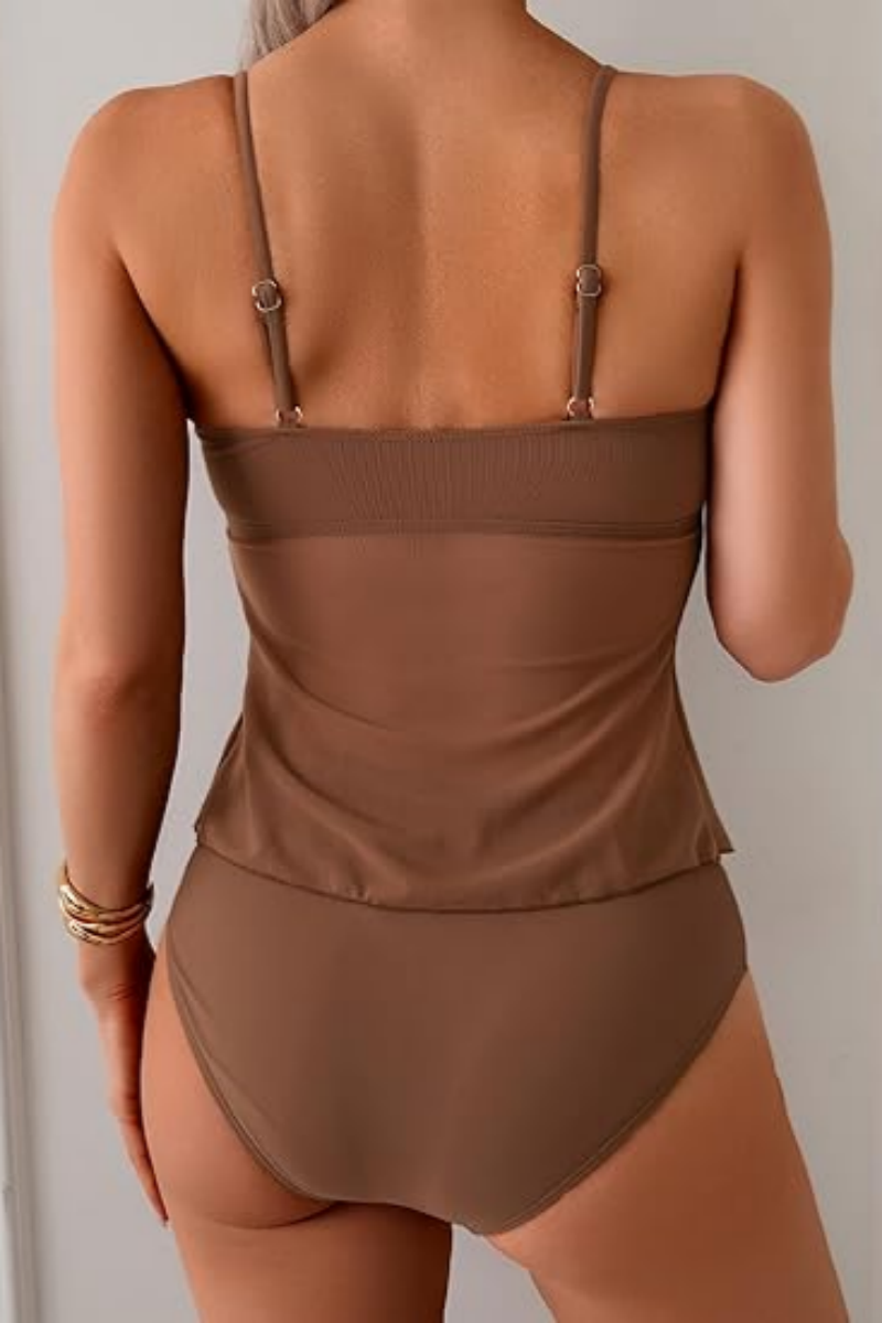 Women's Flowy Mesh Camisole Tankini Swimsuit Set