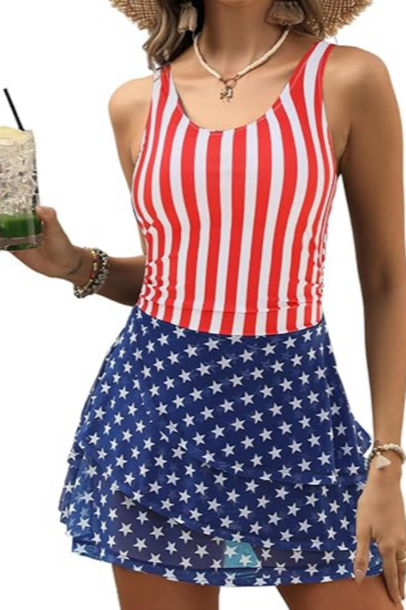 2026 Women's Modest Printed Swim Skirt with Layered Hem