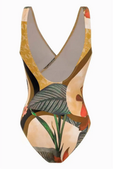 2026 Women's Ruffled Backless Tropical Print Bodycon Swimsuit and Tie-Waist Skirt Set
