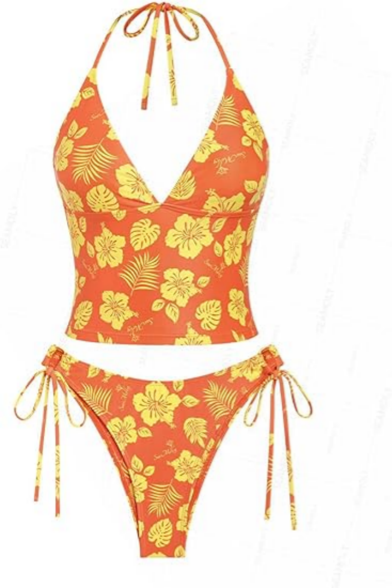 2026 Women's Tankinis Striped Halter String Tie Side 2 Piece Tankini Sets Swimsuit