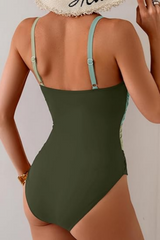 Women's Cross-Strap Color Block One-Piece Swimsuit