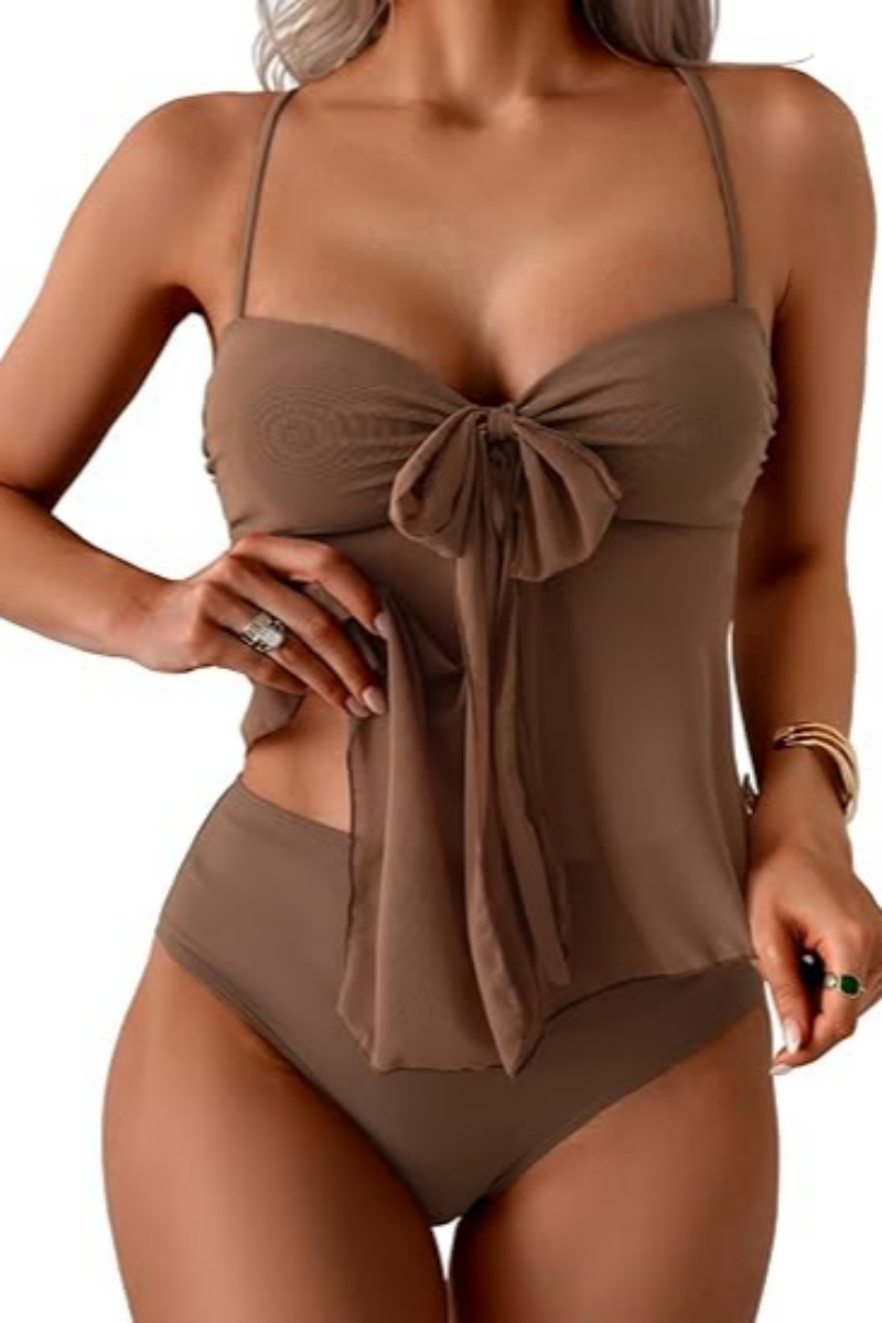 Women's Flowy Mesh Camisole Tankini Swimsuit Set