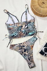 2026 Women's Deep V Leopard Print Two-Piece Tankini Swimsuit Set