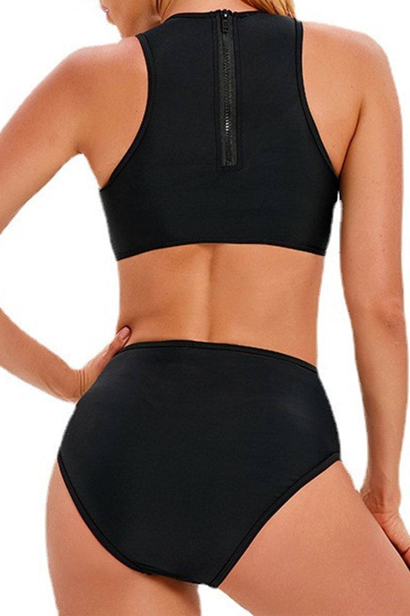 2026 Women's Black Sports Two-Piece Swimsuit Conservative High-Waisted Bikini Set