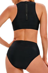 2026 Women's Black Sports Two-Piece Swimsuit Conservative High-Waisted Bikini Set