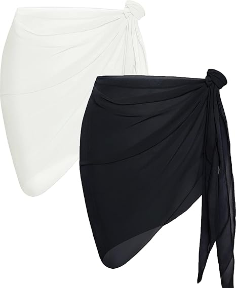 Women's 2-Piece Swimsuit with Sheer Wrap Skirt Cover-up