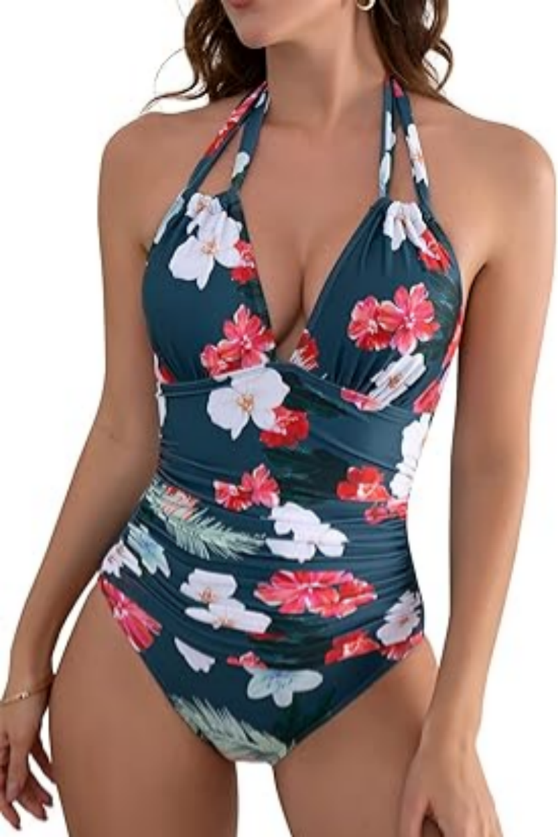 2026 Women's V-neck, tummy-control, front crossover swimsuit