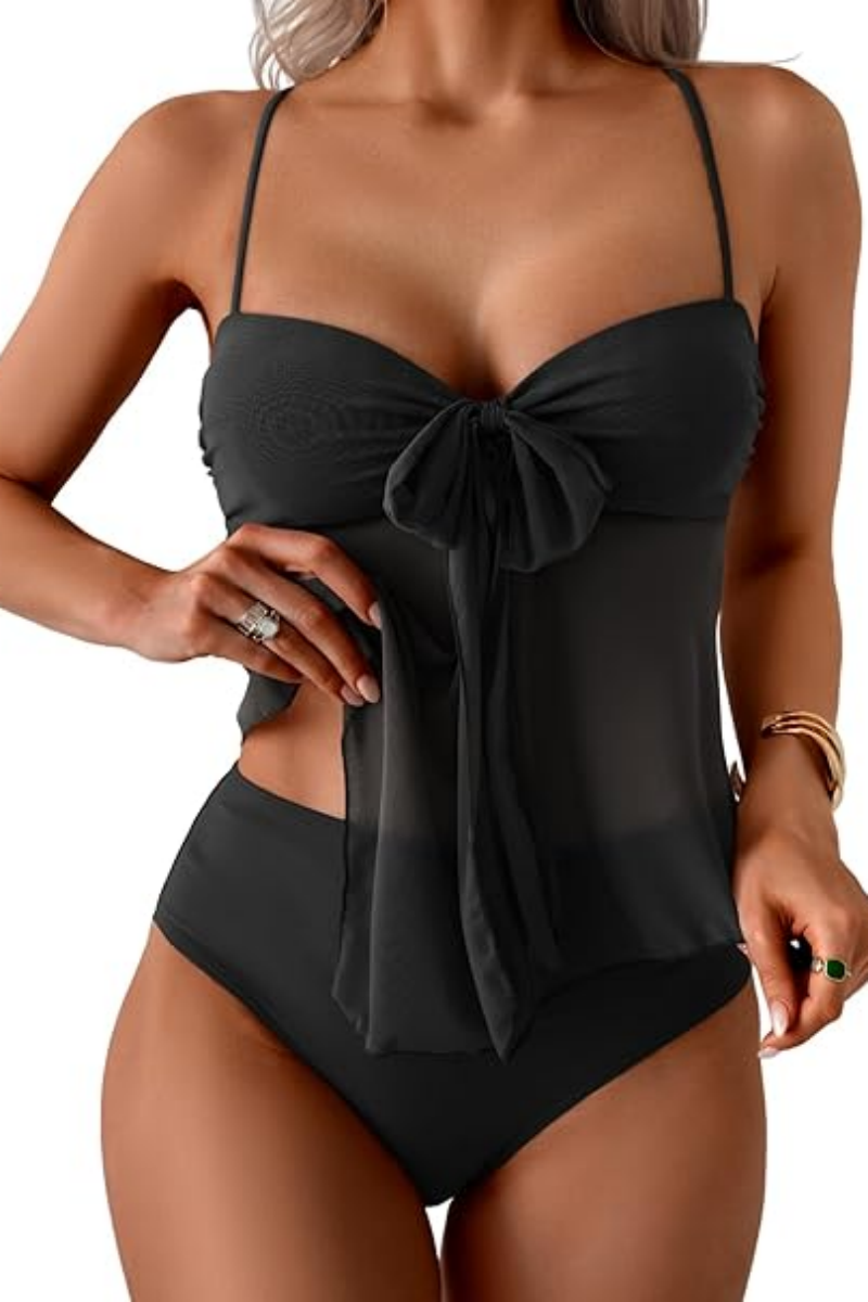 Women's Flowy Mesh Camisole Tankini Swimsuit Set