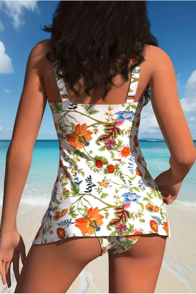 2026 Women's Tummy Control Drawstring Printed Swimsuit