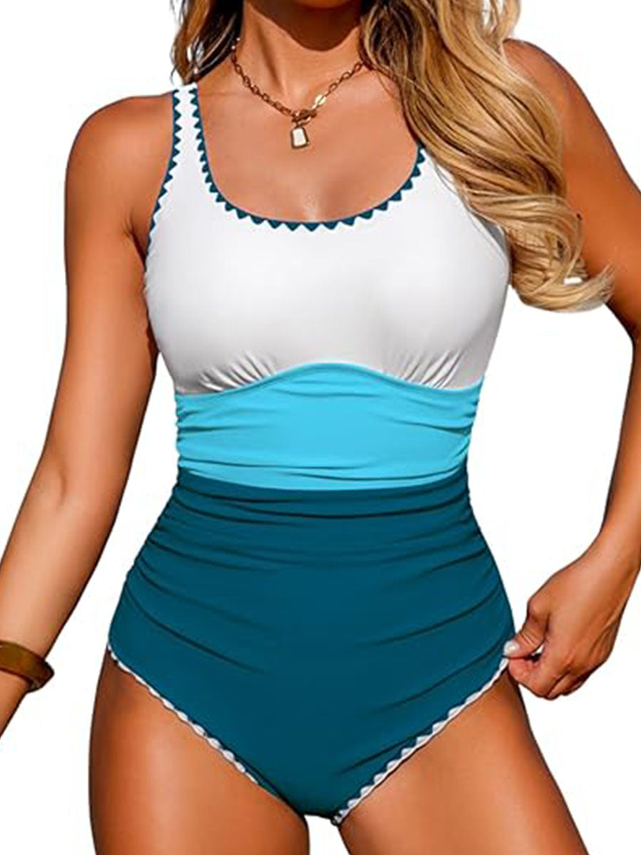 2026 Women's Color Block Shell Pattern One-piece Swimsuit
