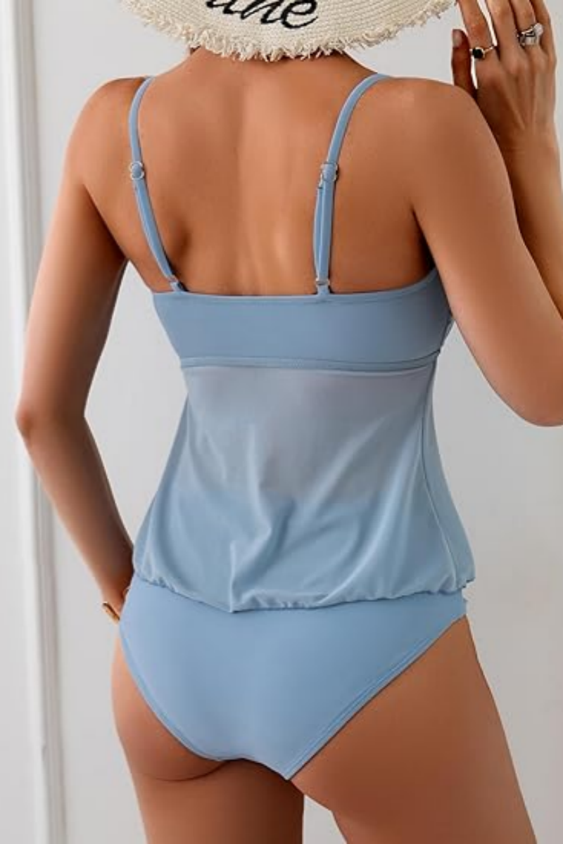 Women's Flowy Mesh Camisole Tankini Swimsuit Set
