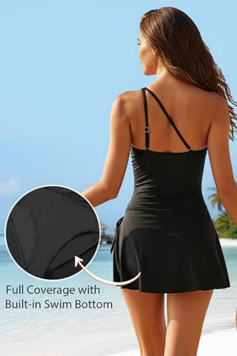 2026 Women's One-Shoulder Tummy-Control One-Piece Swimsuit