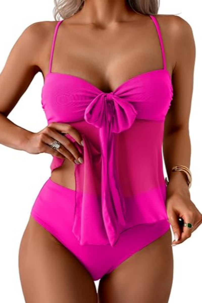 Women's Flowy Mesh Camisole Tankini Swimsuit Set