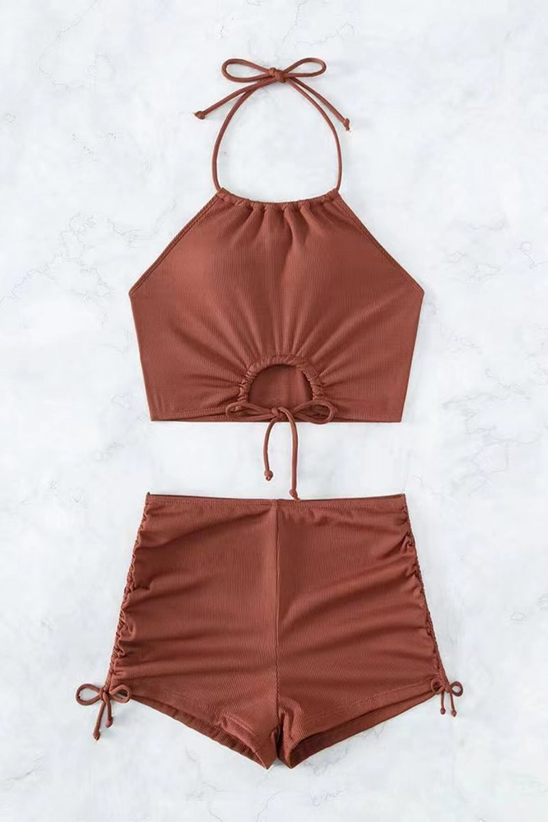 2026 Women's Solid Color Sexy Backless Bikini Swimsuit Set