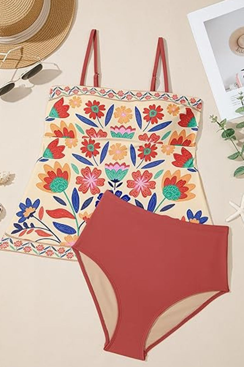 2026 Women's Bohemian Floral Pattern Tankini Suit