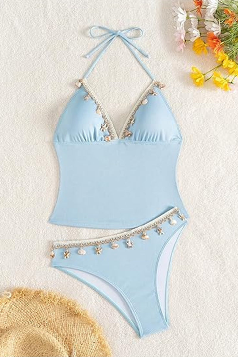2026 Women's Shell-Embellished Cute Strappy Triangle Backless Tankini Set