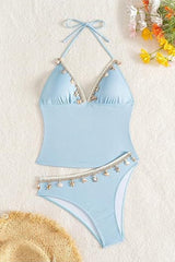 2026 Women's Shell-Embellished Cute Strappy Triangle Backless Tankini Set