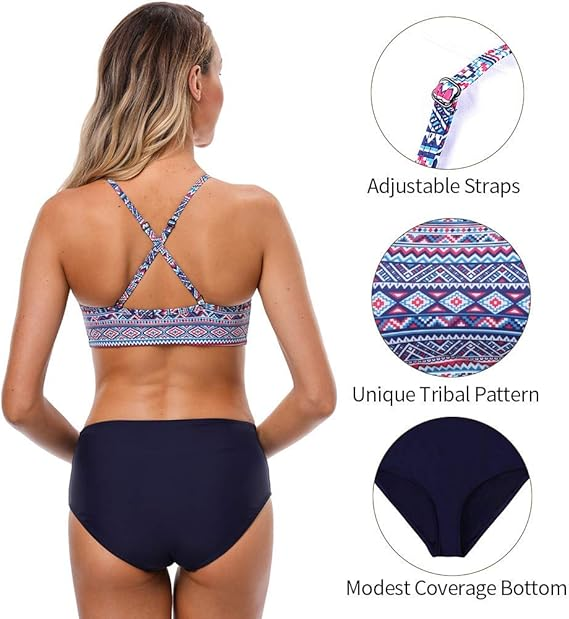 Women's Printed High-Neck Two-Piece Bikini Set