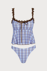 2026 Plaid Ruffle Bowknot Tankini Set