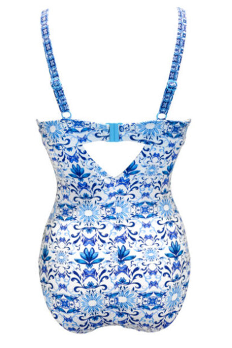2026 Women's Retro Piping Front Tie Design One-Piece Swimsuit