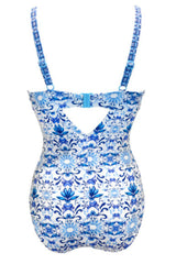 2026 Women's Retro Piping Front Tie Design One-Piece Swimsuit