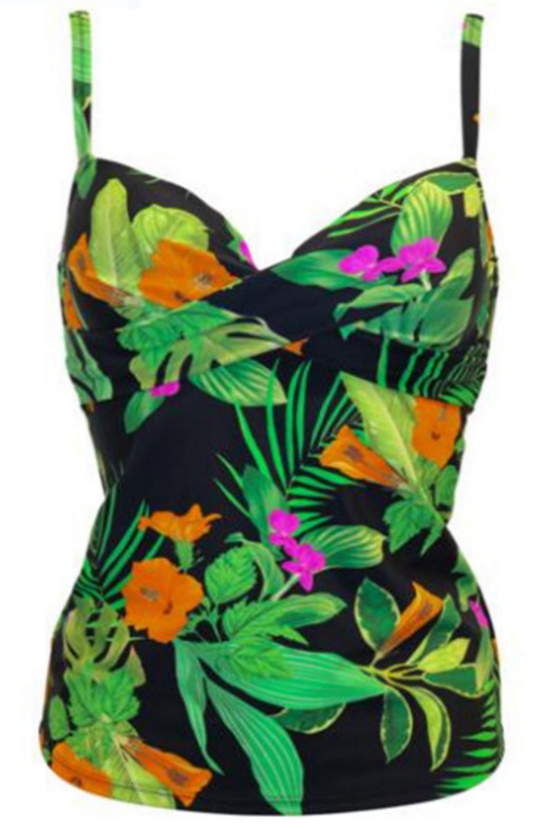 2026 Women's Tropical Style Underwire Padded Suspender Tankini Swimsuit