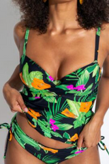 2026 Women's Tropical Style Underwire Padded Suspender Tankini Swimsuit