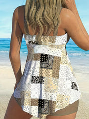 2026 Women's Fashion Plaid Patchwork Printed Two-piece Tankini Swimsuit