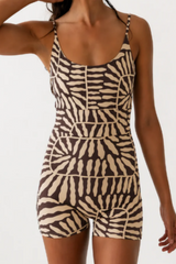 2026 Women's Striped Print Square-Neck Strappy One-Piece Swimsuit