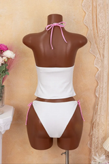 2026 Women's Stylish Two-Piece Tankini Swimsuit with Solid Color and Floral Lace Paneling